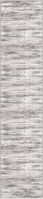 KOZYFLY Modern Abstract Washable Rug Runner 2.6x12 Hallway Rug Runner Non-Slip Soft Kitchen Runner Rugs, Grey/Light Beige/Brown Striped Carpet for Entryway Bathroom