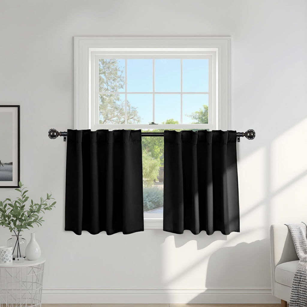 PONY DANCE Black Curtains for Windows, Bathroom Curtains Small Window Drapery Blackout Privacy Drapes for Cafe Bedroom Panels, Width 29 by Length 24, 1 Pair