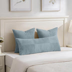 Fancy Homi Set of 2 Light Blue Euro Decorative Throw Pillow Covers 26x26 Inch for Bedroom Couch Bed, Farmhouse Boho Home Decor, Soft Cross Corduroy Patchwork Textured Square Cushion Case 66x66 cm