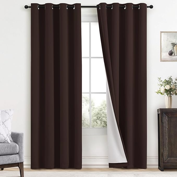 Yakamok 100% Blackout Curtains 52x84 Chocolate Brown Window Drapes-Bedroom