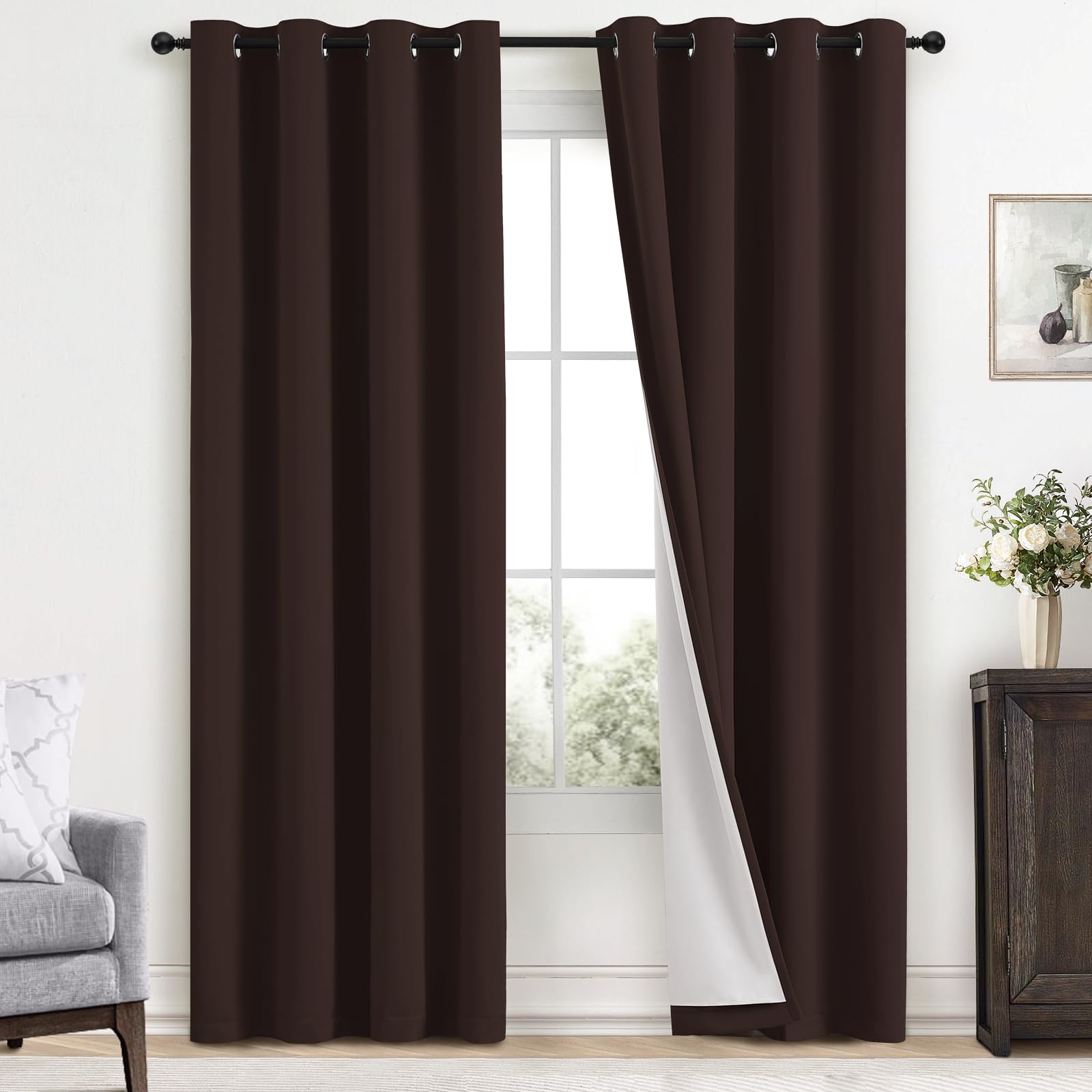 Yakamok 100% Blackout Curtains 52x84 Chocolate Brown Window Drapes-Bedroom
