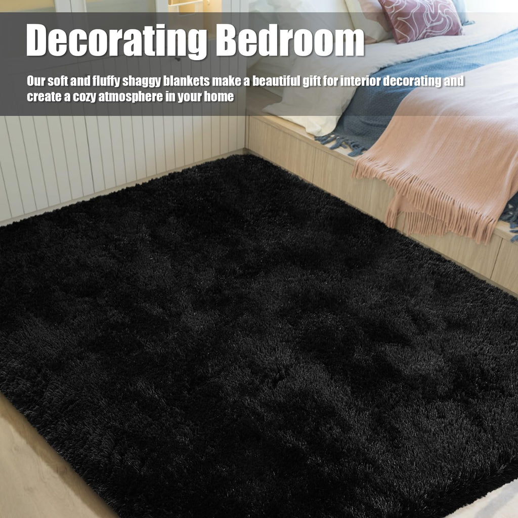 yulidayang 5x8 Shag Area Rug for Bedroom,Black Fluffy Rugs for Living Room