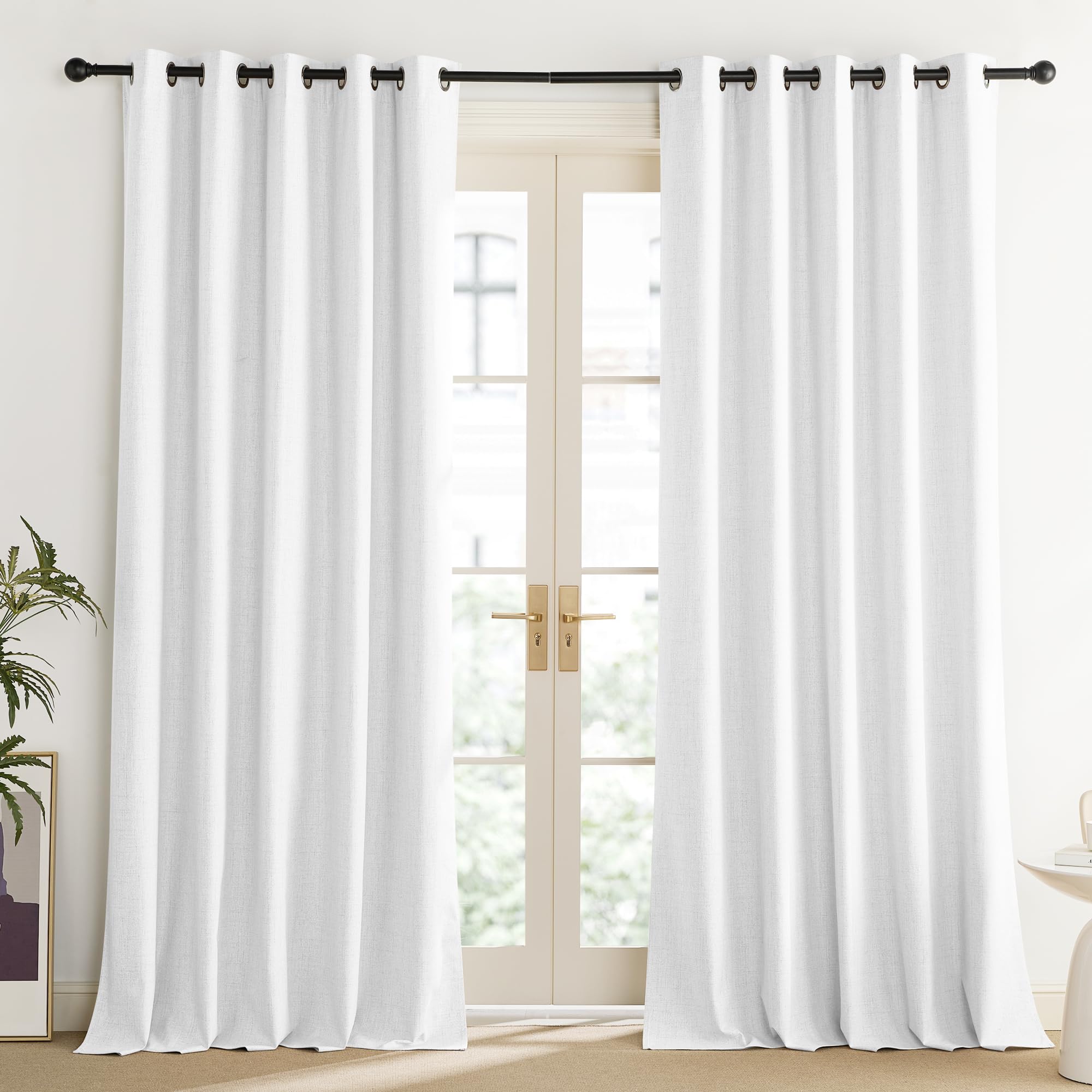 NICETOWN 100% Absolutely Blackout Linen Curtains with Thermal Insulated Liner, Greyish White, 62" Wide, 84" Length Energy Saving Curtains for Living Room 2 Panels Set, Vertical Blinds