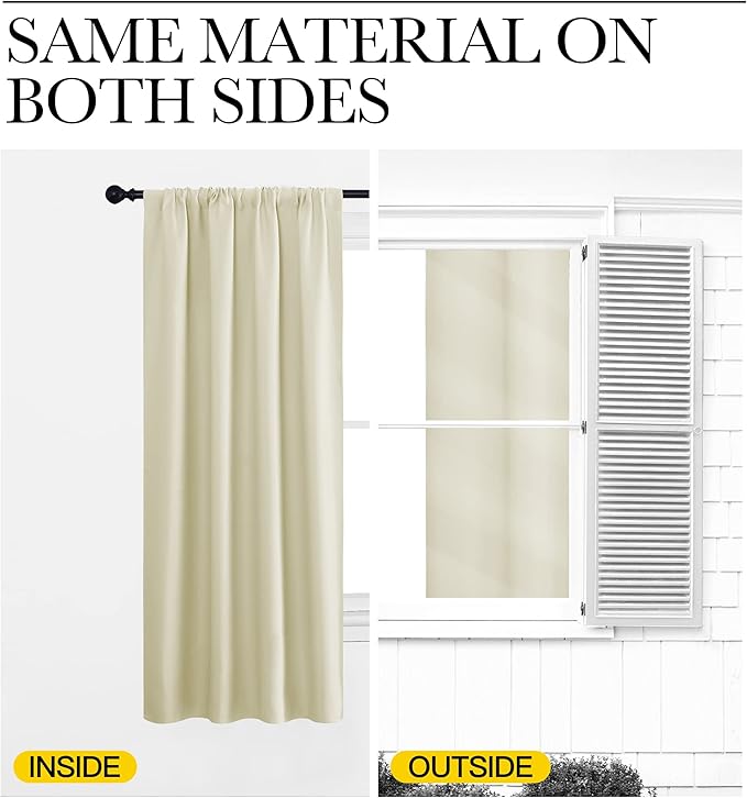 NICETOWN Bedroom Curtains for Kids Room, Window Treatment Thermal Insulated Solid Room Darkening Drape Panels for Girls Room (Beige, Set of 2, 34 inches Width by 63 inches Length)