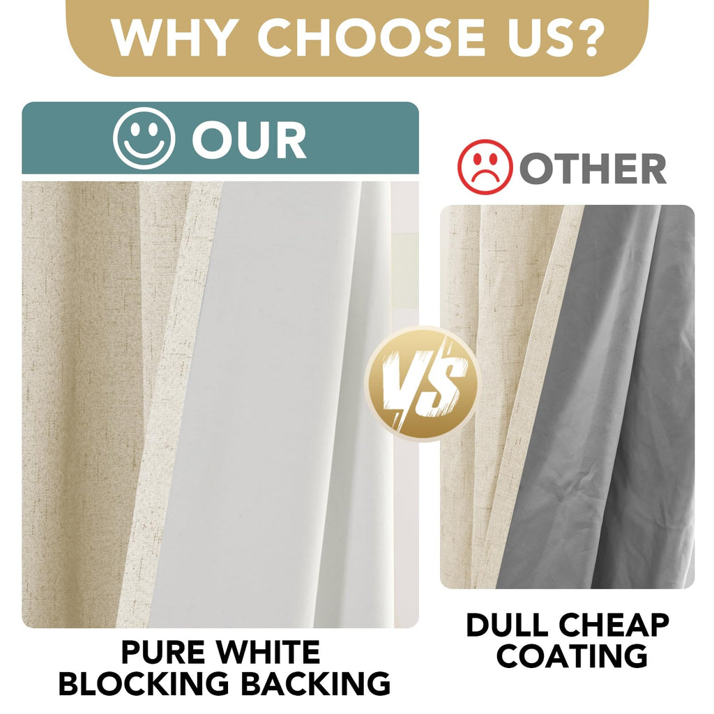 H.VERSAILTEX Linen Blackout Curtains Durable Thick Textured Linen Look 100% Blackout Patio Door Curtain Anti Rust Grommet Extra Wide Sliding Door Curtain Panel, Bleached Sand, W100 x L108 inch