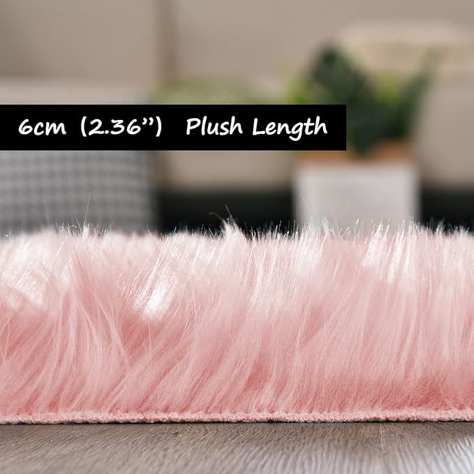 Goolela Pink Fluffy Fuzzy Rug for Girls Bedroom 3x5 Faux Fur Rug Furry Shag Bedside Carpet for Play Room Dorm Soft Plush Rectangle