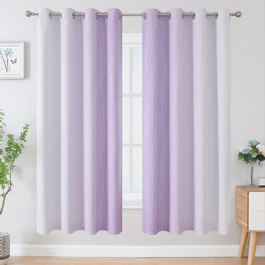 Lilac and Greyish White Ombre Blackout Curtains Living Room 72 Inches Long