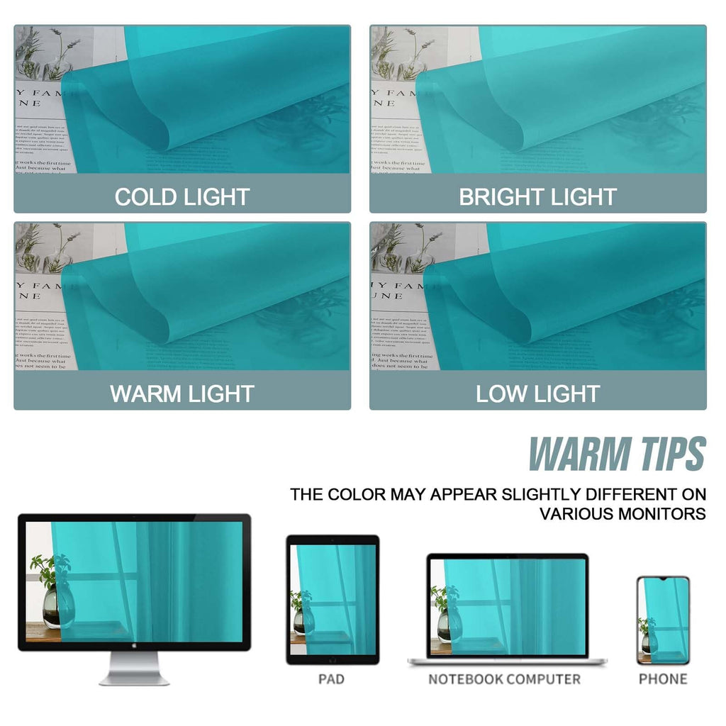 Ebesto Valances for Windows 14 inch Length 2 Panels, Small Voile Sheer Curtains for Bathroom, Soft Fabric Lightweight Light Filtering Kitchen Curtains, Dual Rod Pocket, Turquoise, 2x42Wx14L Inches