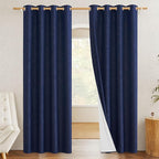 NICETOWN Vintage Open Linen Weave Flax Thermal Curtains, 100% Blackout Curtains 90" Long for Dining Room, Soundproof Window Treatment Drapes for Hall Room, Black, 42" Wide Per Panel, Set of 2