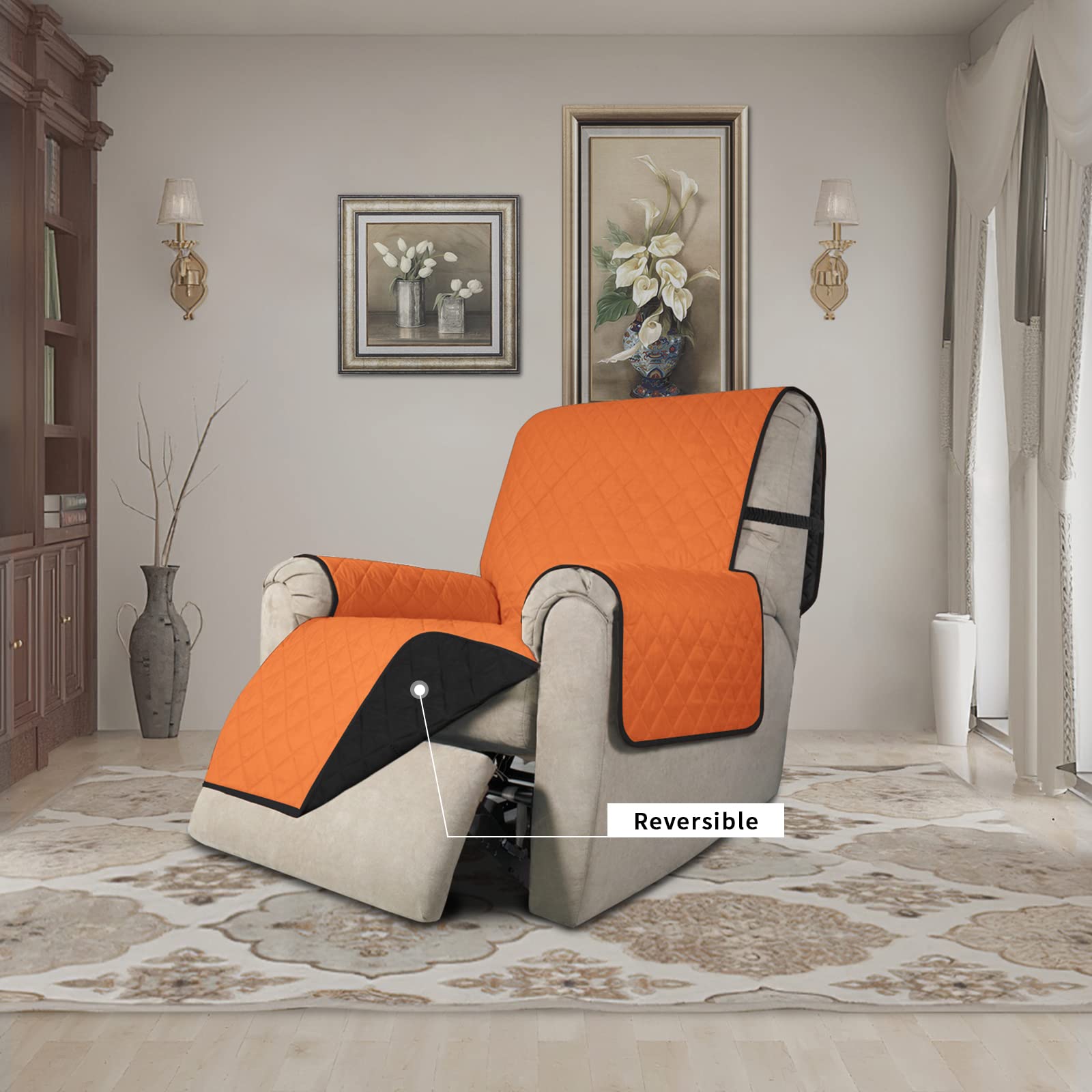 Easy-Going Reversible Couch Cover, Recliner 22 in, Orange/Black