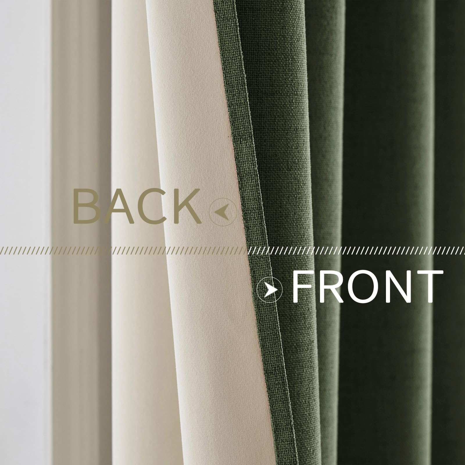 MIULEE 100% Blackout Linen Curtains for Bedroom 52x45 Inches Olive Green