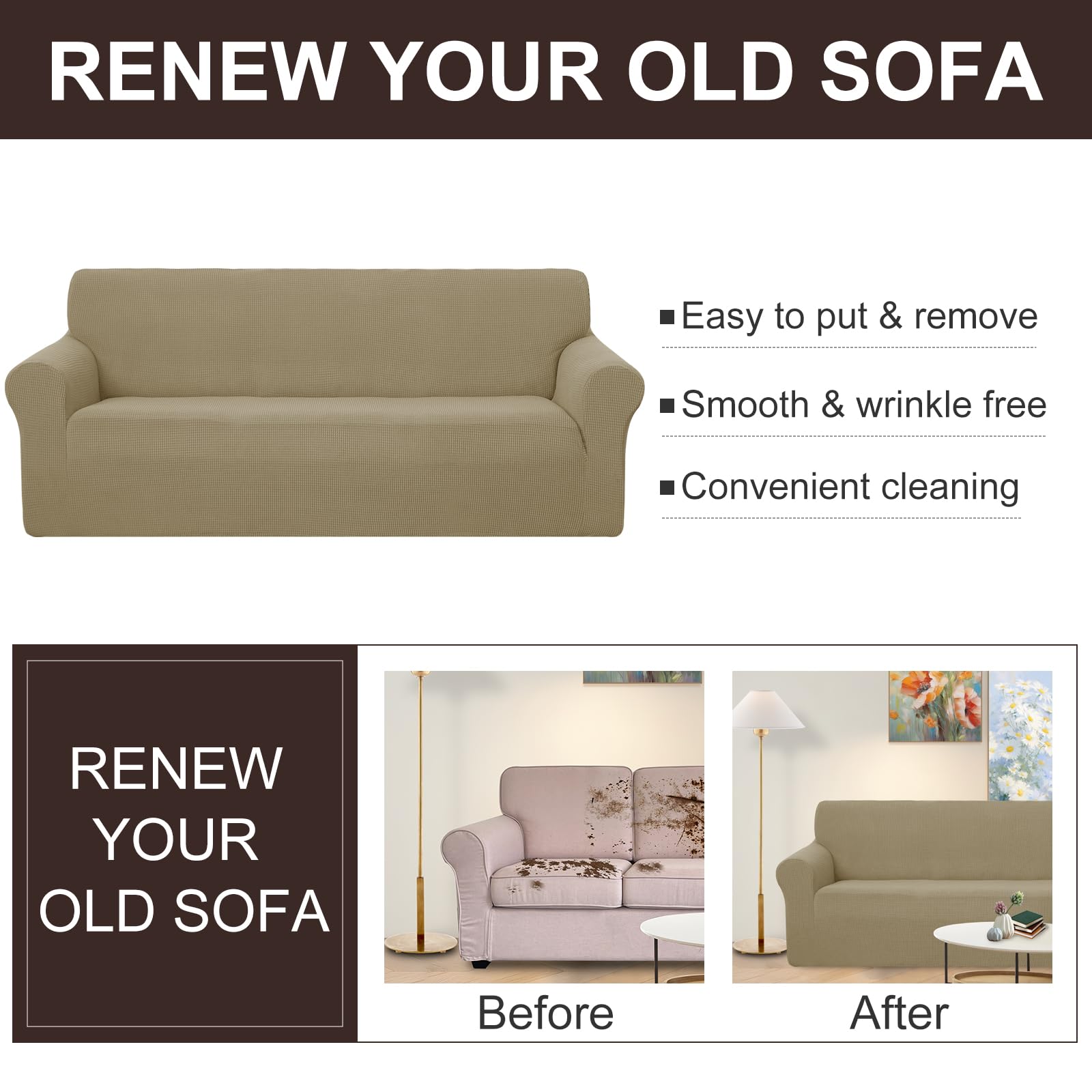 U-NICE HOME Loveseat Cover Stretch Couch Cover Sofa Slipcover, Sand
