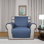 PureFit Reversible Quilted Sofa Cover, Water Resistant Slipcover Furniture Protector, Washable Couch Cover with Non Slip and Elastic Straps for Kids, Dogs, Pets (Chair, Dark Blue/Light Blue)