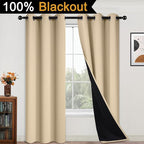 Yakamok Beige 100% Blackout Curtains, Thermal Insulated Total Blackout Drapes for Bedroom, Heat Blocking Window Curtains for Living Room(42Wx84L, 2 Panels)