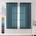OVZME Dusty Blue Sheer Curtains 63 inch Length 2 Panels Set for Kitchen Decor, Elegant Light Filtering Airy Semi Voile Window Treatments, Each is 42W x 63L