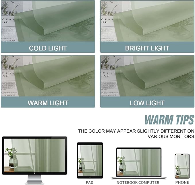 Extra Wide Sage Green Sheer Curtains for Windows 108 inches Long, Lightweight Light Filtering Soft Drapes for Living Room Bedroom, Dual Rod Pocket Sheer Curtains, 2x59Wx108L inches, 9FT, 2PCS