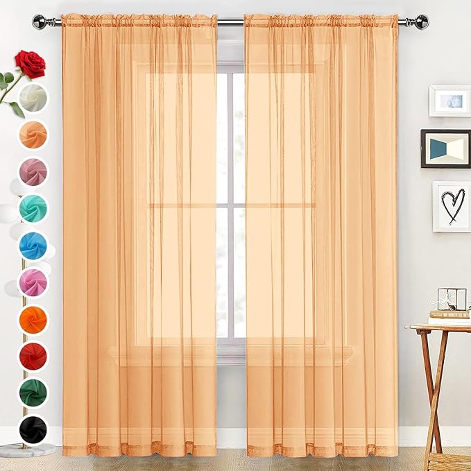 SpaceDresser Basic Rod Pocket Sheer Voile Window Curtain Panels White 1 Pair 2 Panels 70 Width 63 Inch Long for Kitchen Bedroom Children Living Room Yard(Beige,70 W x 63 L)