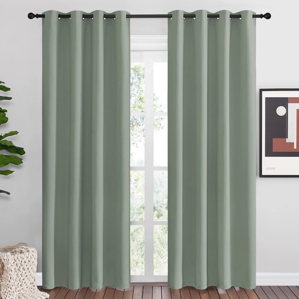 NICETOWN Sage Green Blackout Curtains 86" Long for Office, Dining Room, Guest Room, Sound Reducing Heat and Cold Block Curtain Panels for Modern Room Decorative (55" Wide, 2 Pieces)