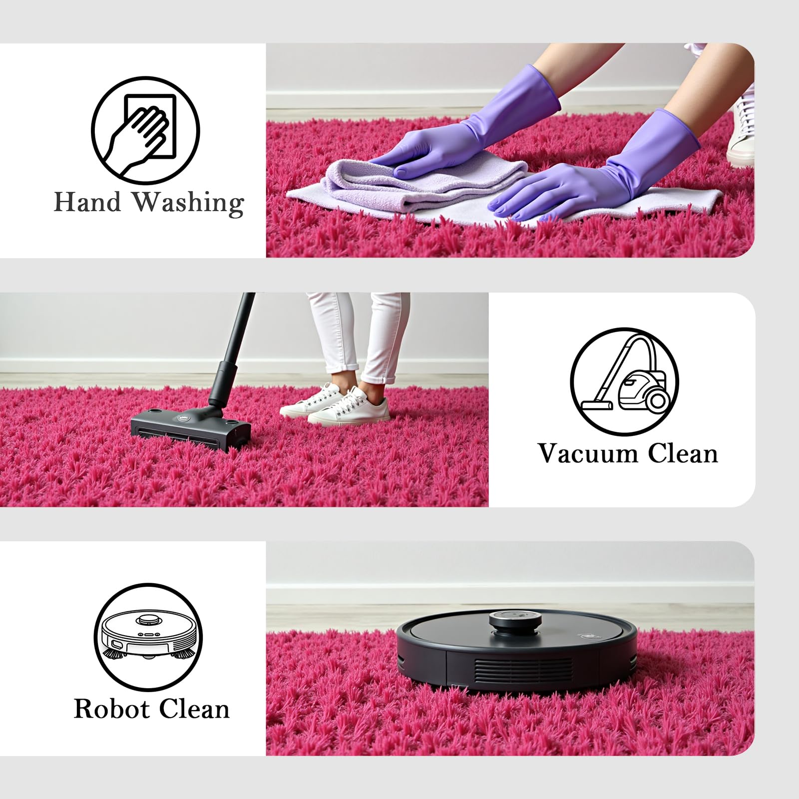4x6 Area Rugs for Bedroom, Hot Pink Soft Fluffy Shag Bedside Rugs