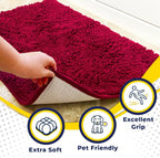 Muddy Mat® | Super Water Absorbent Door Mat Indoor, Microfiber Quick Dry Chenille Entryway Rug, Slip Resistant Front Door Mat, Indoor Mats for Entryway, Machine Washable Pet Rug, Maroon 24" x 72"
