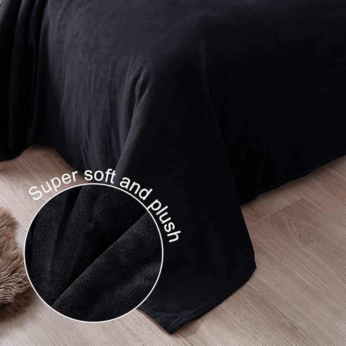Exclusivo Mezcla Fleece Throw XL Blanket for Couch, Sofa, Super Soft and Warm Black Blankets, All Season, Cozy, Plush, Lightweight, 50x70 Inches