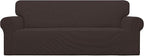Easy-Going Stretch Sofa Slipcover 1-Piece Sofa Cover Furniture Protector Couch Soft with Elastic Bottom for Kids, Polyester Spandex Jacquard Fabric Small Checks (Sofa, Chocolate)