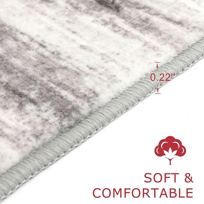 KOZYFLY Modern Abstract Hallway Runner Rug, 2.6x8 Washable Rug Runner Non-Slip Soft Striped Kitchen Runner Rugs, Print Grey/Light Beige/Brown Carpet Runner for Entryway Bathroom