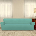 PureFit Super Stretch 4 Seater Sofa Slipcover – Spandex Non Slip Soft Couch Sofa Cover, Washable Furniture Protector with Non Skid Foam and Elastic Bottom for Kids, Pets （XX Large, Cyan）