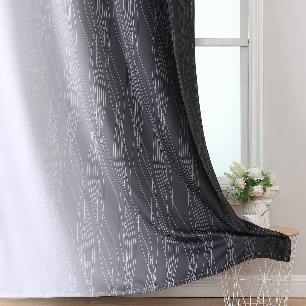 Black and Greyish White Ombre Blackout Curtains for Bedroom 42x45 Inch Long