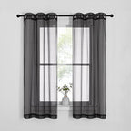 NICETOWN Sheer Curtains for Bedroom Windows, Grommet Casual Soft Voile Sheer Panels with Light Filter Window Treatments for Boy's Room/Bedroom, Black, Set of 2, W37 x L63