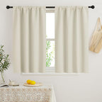 RYB HOME Short Curtains for Bedroom, Room Darkening Insulated Summer Heat Light UV Blocking Energy Saving Drapes for Nursery, Width 34 by Length 45, Beige, Set of 2