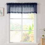 Simplebrand Navy Valances 14 Inches Long for Living Room Pocket 2 Panel Light Filtering Sheer Translucent Valence Toppers for Window Kitchen Bathroom Bedroom 42x14 Inch Length