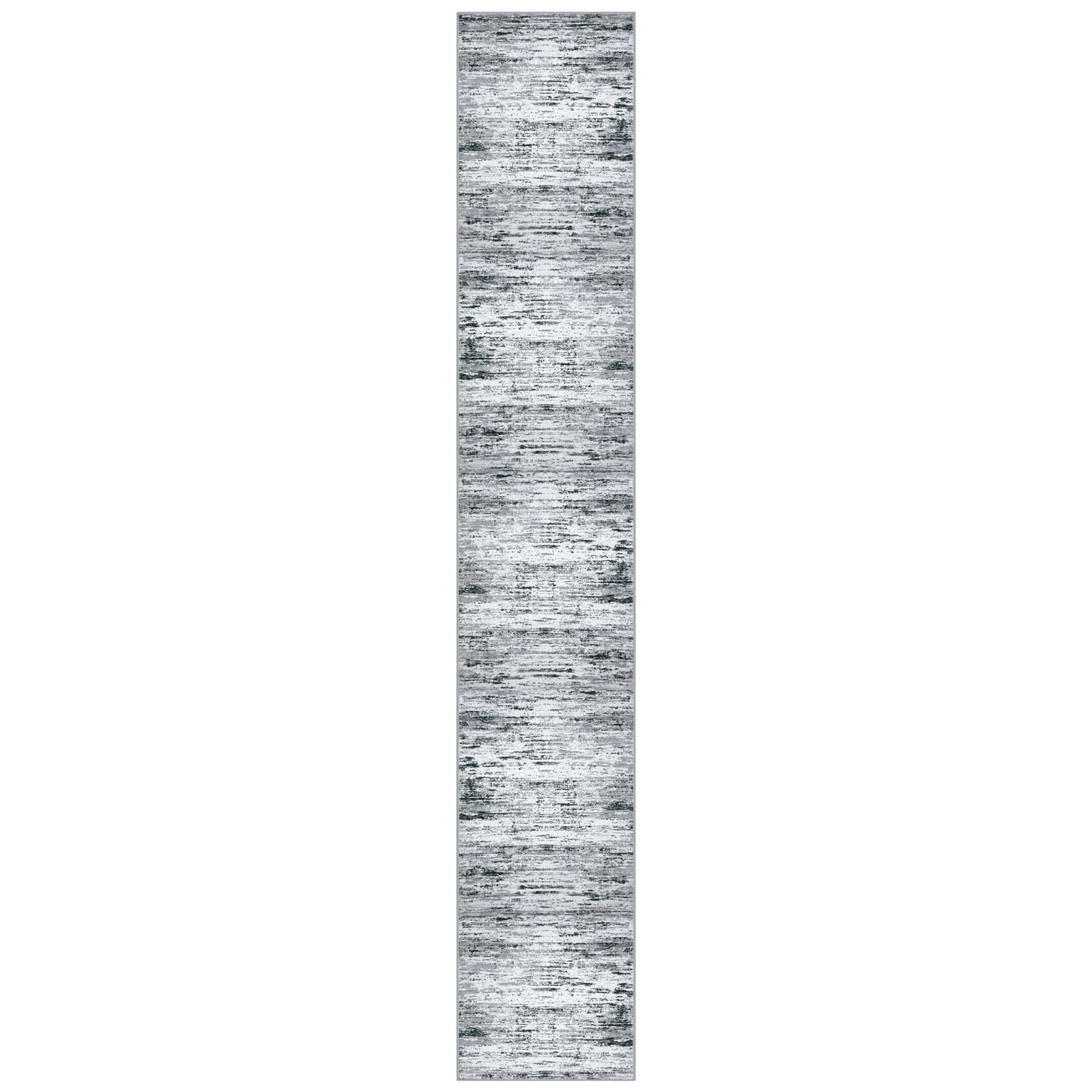 Lansny Modern Abstract Runner Rug 2x12, Black Grey White Washable Long Kitchen Runner Non-Slip Soft Hallway Rug Runner Thin Print Faux Wool Carpet for Entryway Bedroom Laundry Room Indoor Home Decor