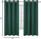 LEMOMO Dark Green Bedroom Blackout Curtains/52 x 63 Inch Long/Set of 2 Curtain Panels/Thermal Insulated Room Darkening Curtains for Bedroom