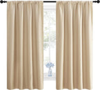 NICETOWN Room Darkening Curtains for Bedroom - Triple Weave Home Decoration Thermal Insulated Solid Window Drapes (Set of 2 Panels, 42 x 63 Inch, Biscotti Beige)