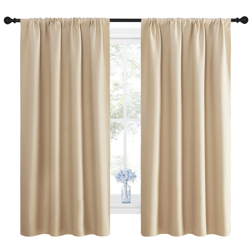 NICETOWN Room Darkening Curtains for Bedroom - Triple Weave Home Decoration Thermal Insulated Solid Window Drapes (Set of 2 Panels, 42 x 63 Inch, Biscotti Beige)