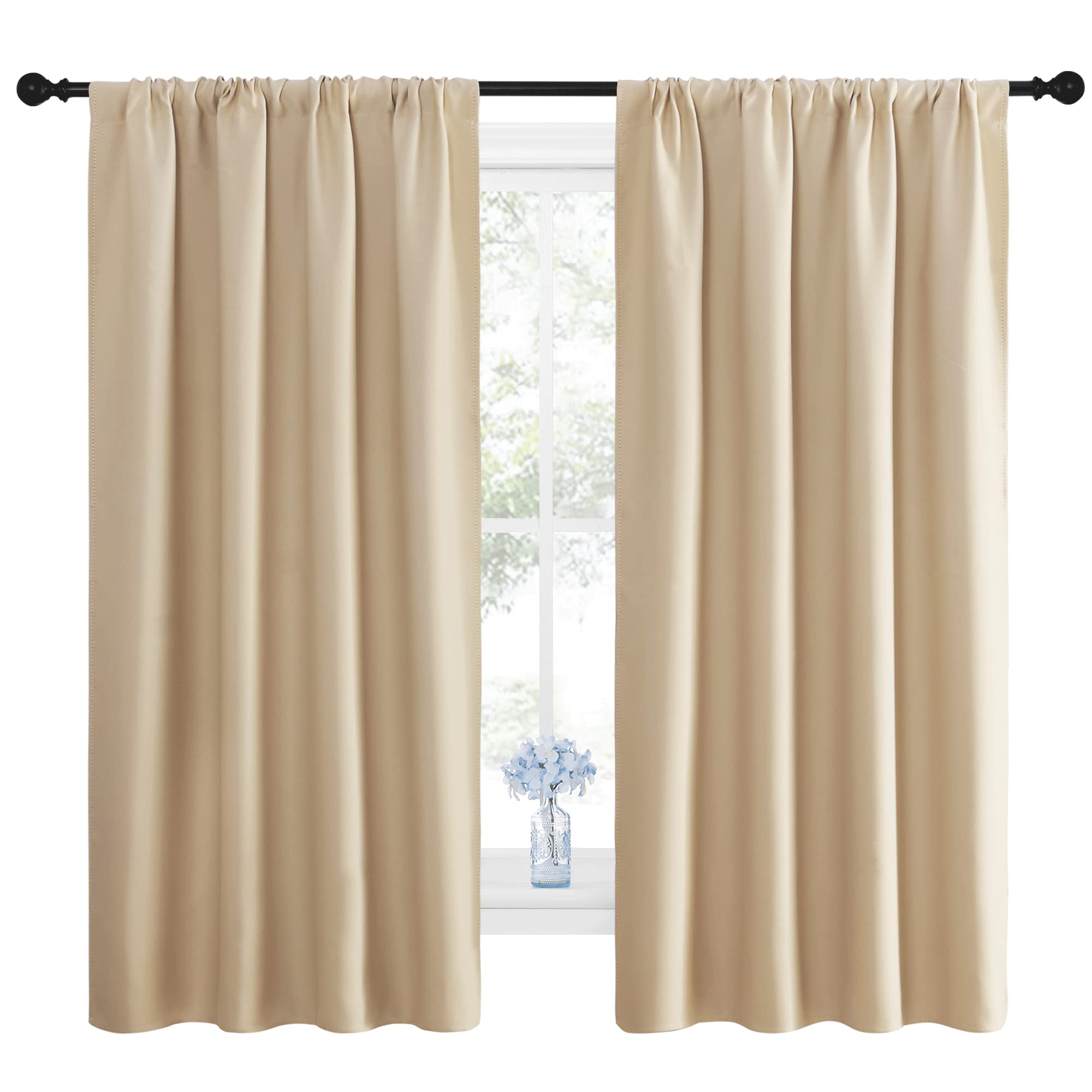 NICETOWN Room Darkening Curtains for Bedroom - Triple Weave Home Decoration Thermal Insulated Solid Window Drapes (Set of 2 Panels, 42 x 63 Inch, Biscotti Beige)
