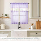 Valances for Windows 14 inch Length 2 Panels, Small Voile Sheer Curtains for Bathroom, Soft Fabric Lightweight Light Filtering Kitchen Curtains, Dual Rod Pocket, Lavender, 2x42Wx14L Inches