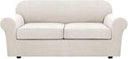 H.VERSAILTEX 3 Piece Stretch Sofa Covers for 2 Cushion Sofa Couch Covers for Living Room Sofa Slipcovers (Base Cover Plus 2 Seat Cushion Covers) Thicker Jacquard Fabric(Large Sofa, Ivory)