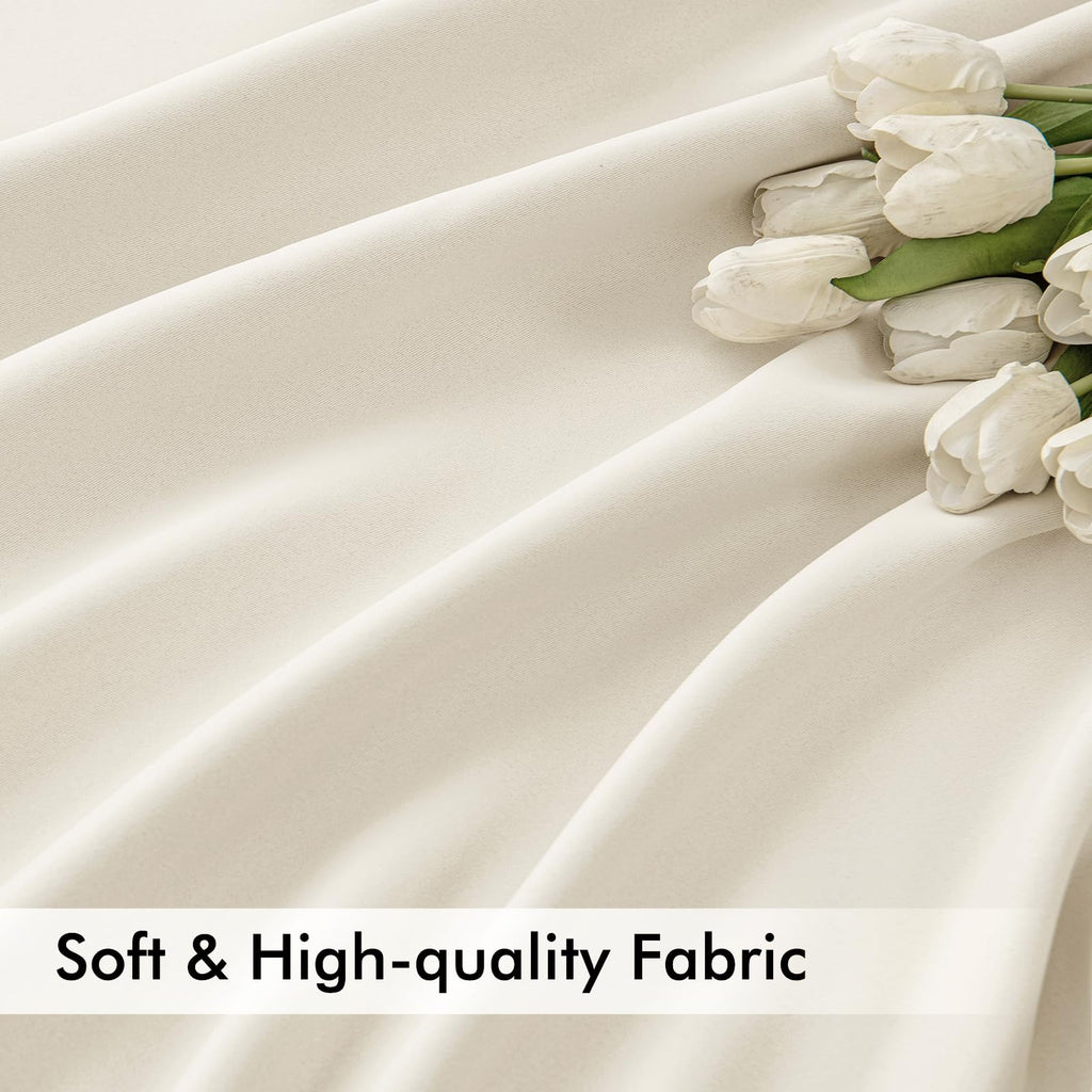 MIULEE Beige White Back Tab Blackout Curtains 52x102 Inch Long 2 Panels Set