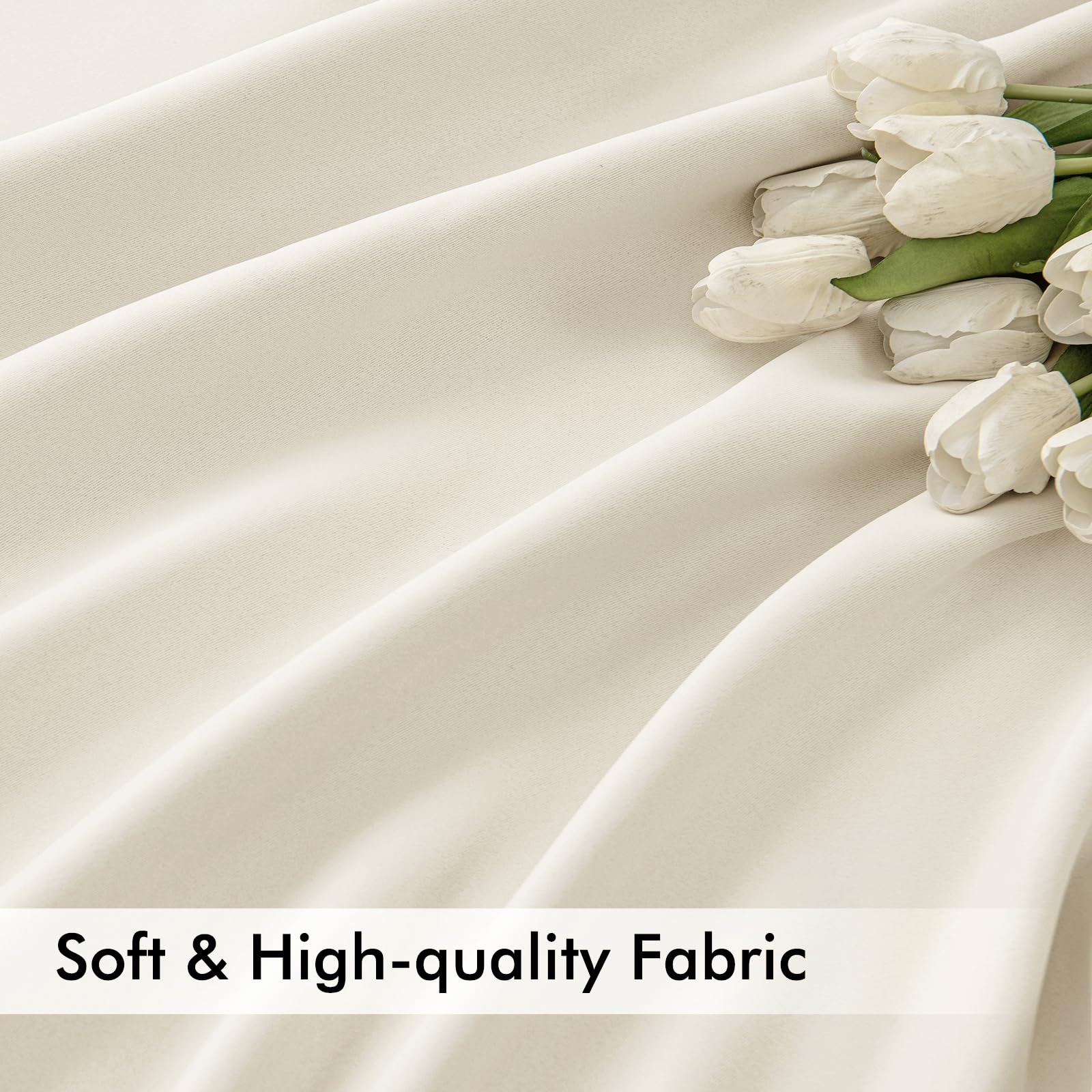 MIULEE Beige White Back Tab Blackout Curtains 52x102 Inch Long 2 Panels Set