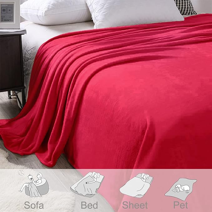 Exclusivo Mezcla Soft Large Fleece Throw Blanket for Couch, Red