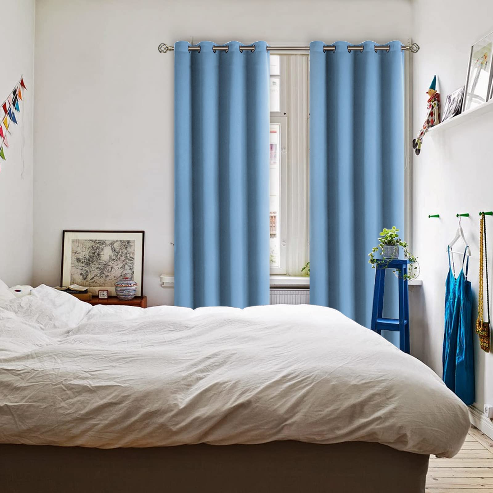 BGment Sky Blue Room Darkening Curtains 95 Inch for Living Room - 2 Panels