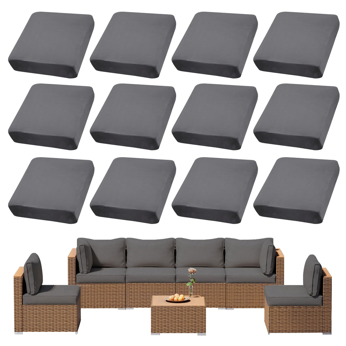 DREAHOTEXTIL 8Pcs Outdoor Cushion Covers, Elastic Patio Cushion Covers