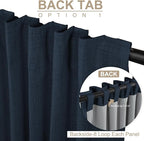 100% Blackout Shield Linen Blackout Curtains for Bedroom 84 Inches Long, Back Tab/Rod Pocket Living Room Drapes, Thermal Insulated Blackout Curtains 2 Panels Set, 50" W x 84" L, Navy