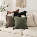 MIULEE Decorative Throw Pillow Covers Neutral Linen Fringe Throw Pillows Set of 2 Chocolate Brown Boho Farmhouse Cushion Covers with Tassels for Couch Sofa Bed Living Room Spring Decor 18x18 Inch