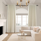 95 Inches Length Cream Colored Custom Blackout Linen Curtains Ivory Cream Pinch Pleated Noise Cancelling Curtains with Pin Hooks for Traverse Burlap Viral Drapes 2 Panels for Living Room Bedroom