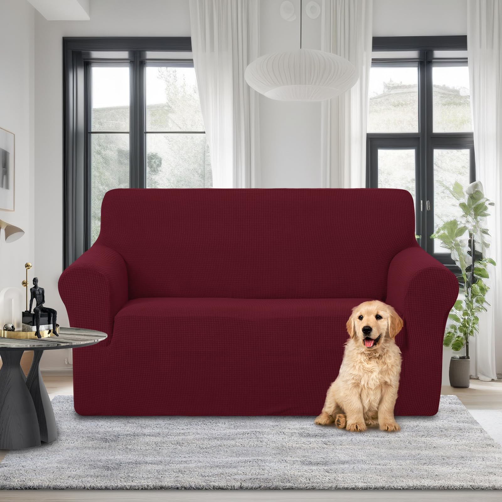 U-NICE HOME Loveseat Cover Stretch Couch Cover Sofa Slipcover, Burgundy