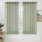 MIULEE Sage Linen Curtains 54 Inch Length 2 Panels for Bedroom Living Room,Green Soft Thick Linen Textured Short Window Drapes Semi Sheer Light Filtering Back Tab Rod Pocket Burlap Look Decor