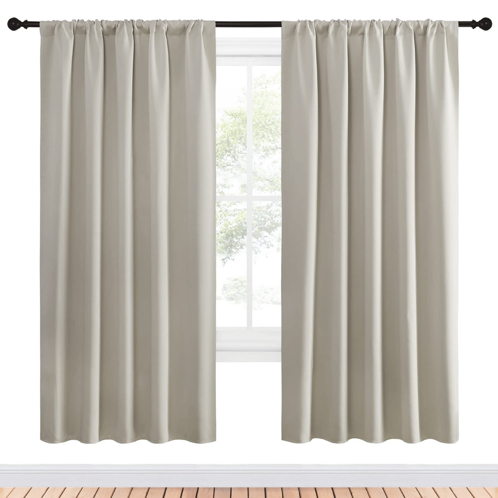 NICETOWN Blackout Curtains for Living Curtains, Room Darkening Window Curtain Panels, Easy-Care Solid Thermal Insulated Draperies/Drapes for Daughter Room (Natural, 2 Panels, 52 by 72)
